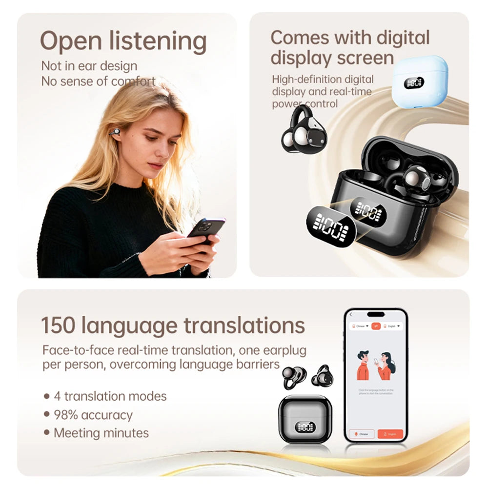 Earphone with Bluetooth 6.0 version X62 - Open-air wireless headphones for sports, commuting, low latency, high fidelity
