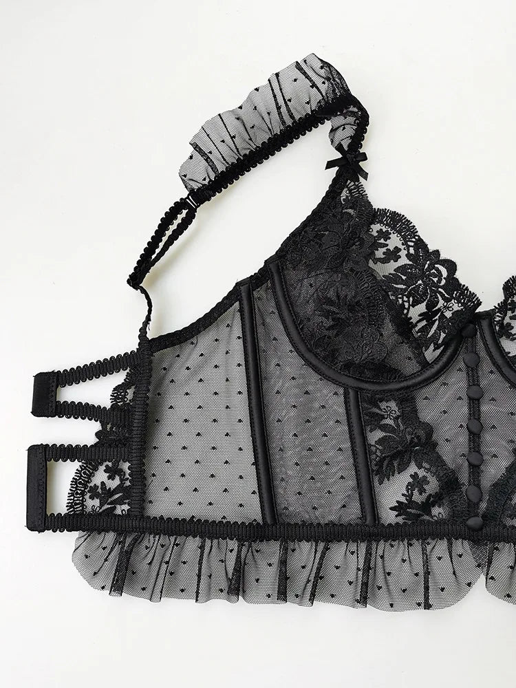Embroidery Sexy Women Bra Set Underwear Push Up Brassiere Lace Transparent Bra Panty Sets Wedding Bralette Thin Underwear