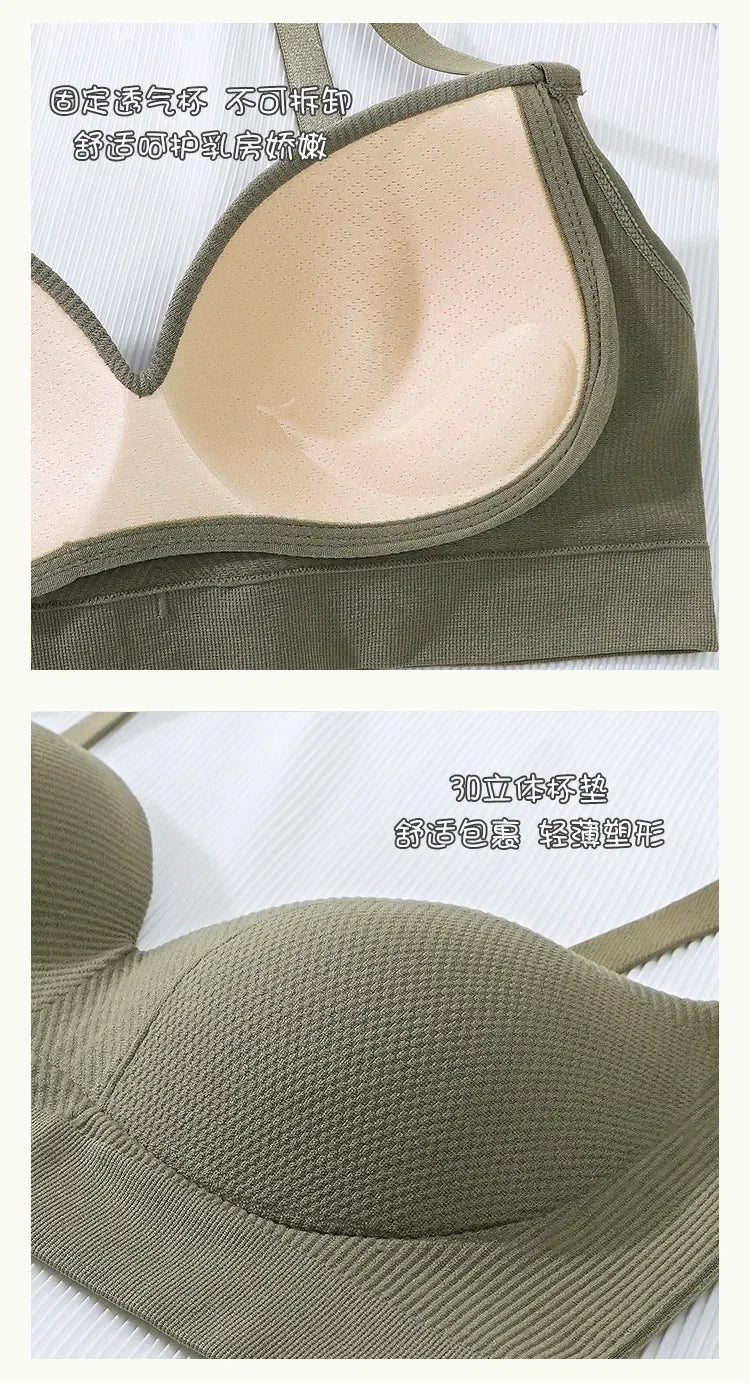 Sexy Women Bra Panties Set G-String Sports Bra Crop Top Seamless Underwear Fitness Bra Top Thongs Female Lingerie Set Intimates