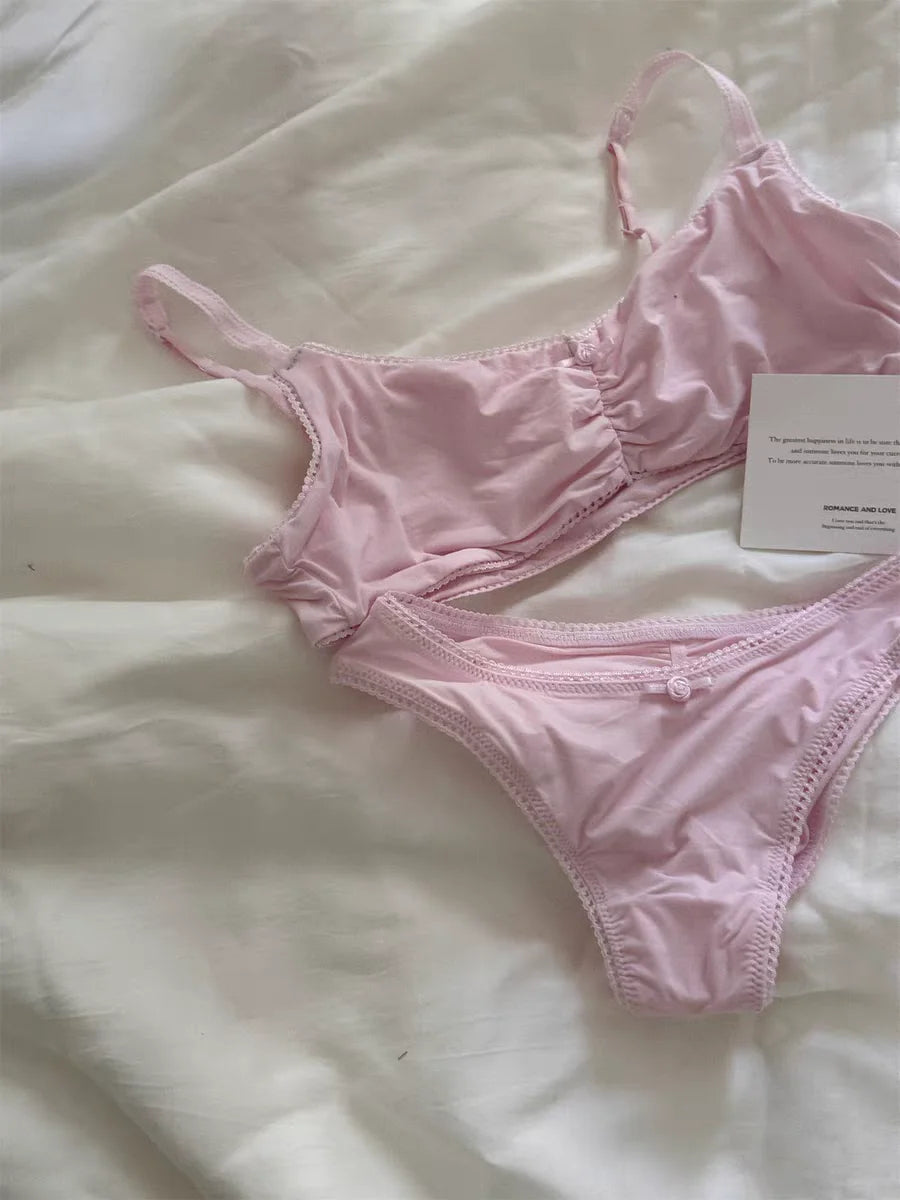 Lace Bra Set Woman Adjusted-strap Seamless Bras+Low Waist Panties Female Casual Simple Solid High Elasticity Lingerie Sets
