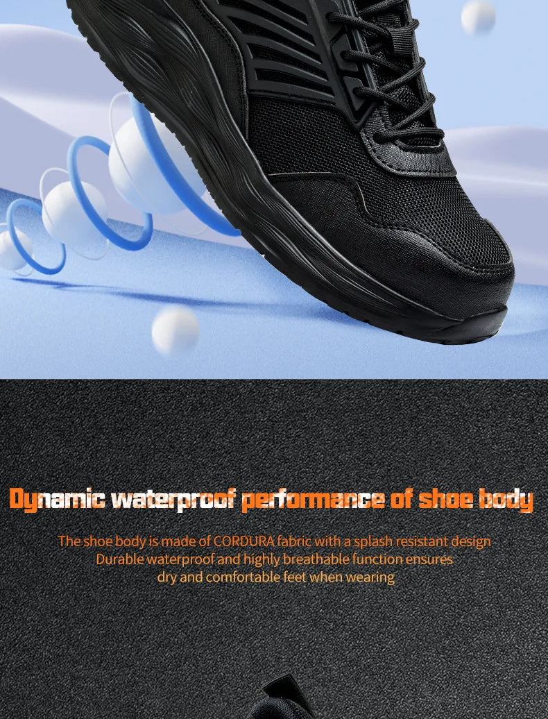Men's Waterproof Steel Toe Shoes Safety Shoes Anti Compression Anti Puncture Comfortable Protection Pure Black Work Shoes
