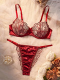Lingerie Ultra Sexy Mesh Splicing Female Underwear Romantic Erotic Lingerie Luxury Intimate Sexy Adult Burgundy Bra Panties Sets