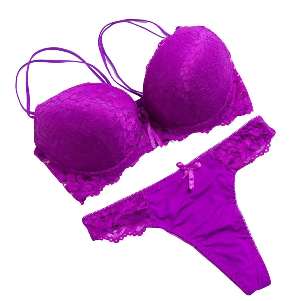 2 Pcs/Set Underwear Set High Stretch Solid Color Double Row Buckle Decorate Large Size Women Sexy Lace Bra And Panty Set
