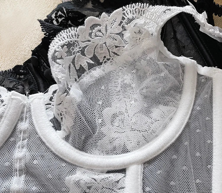 Embroidery Sexy Women Bra Set Underwear Push Up Brassiere Lace Transparent Bra Panty Sets Wedding Bralette Thin Underwear