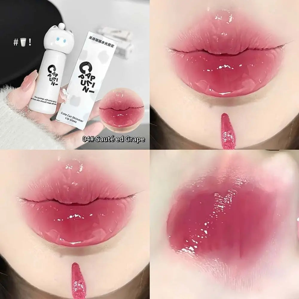 New Moisturizing Cat Lip Gloss Long Lasting Highly Pigmented Lip Stain 4 Shades Water Light Glossy Lip Makeup Beginners