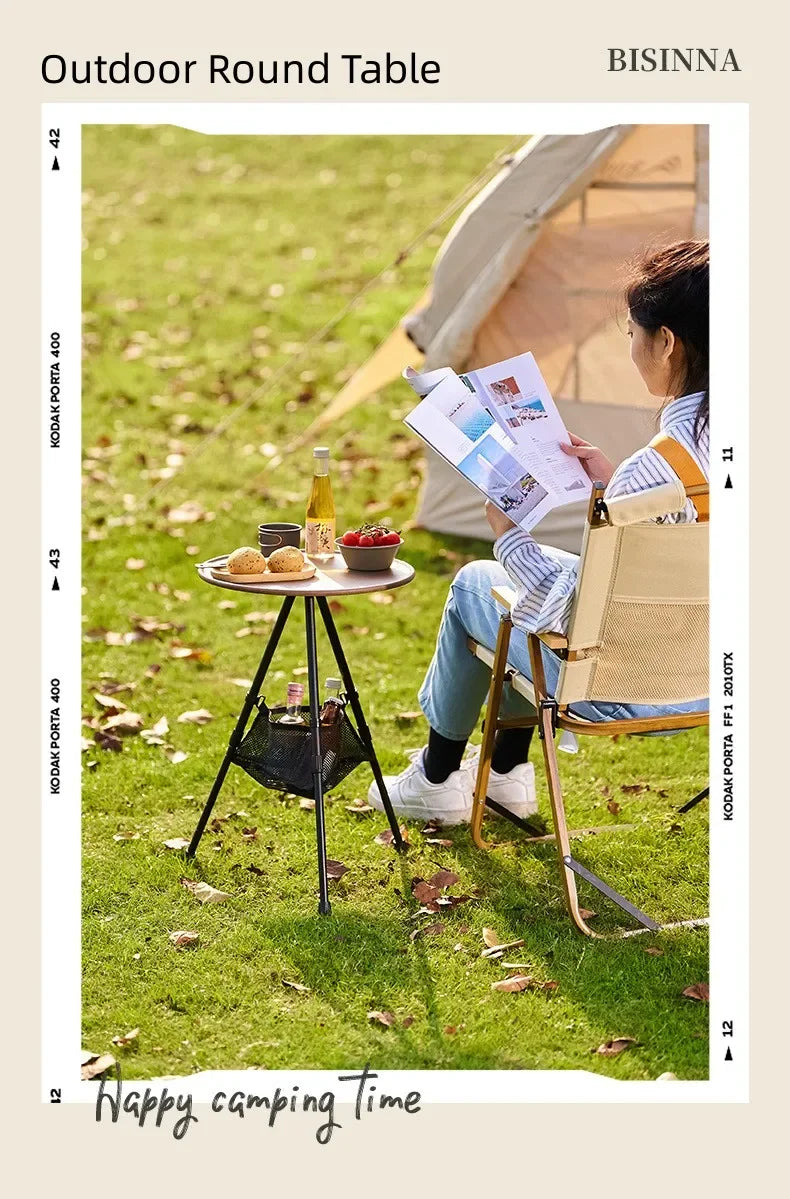 Telescopic Folding Round Table Outdoor Three-legged Dining Table Portable Aluminum Alloy Coffee Table Hike Picnic Liftable Table