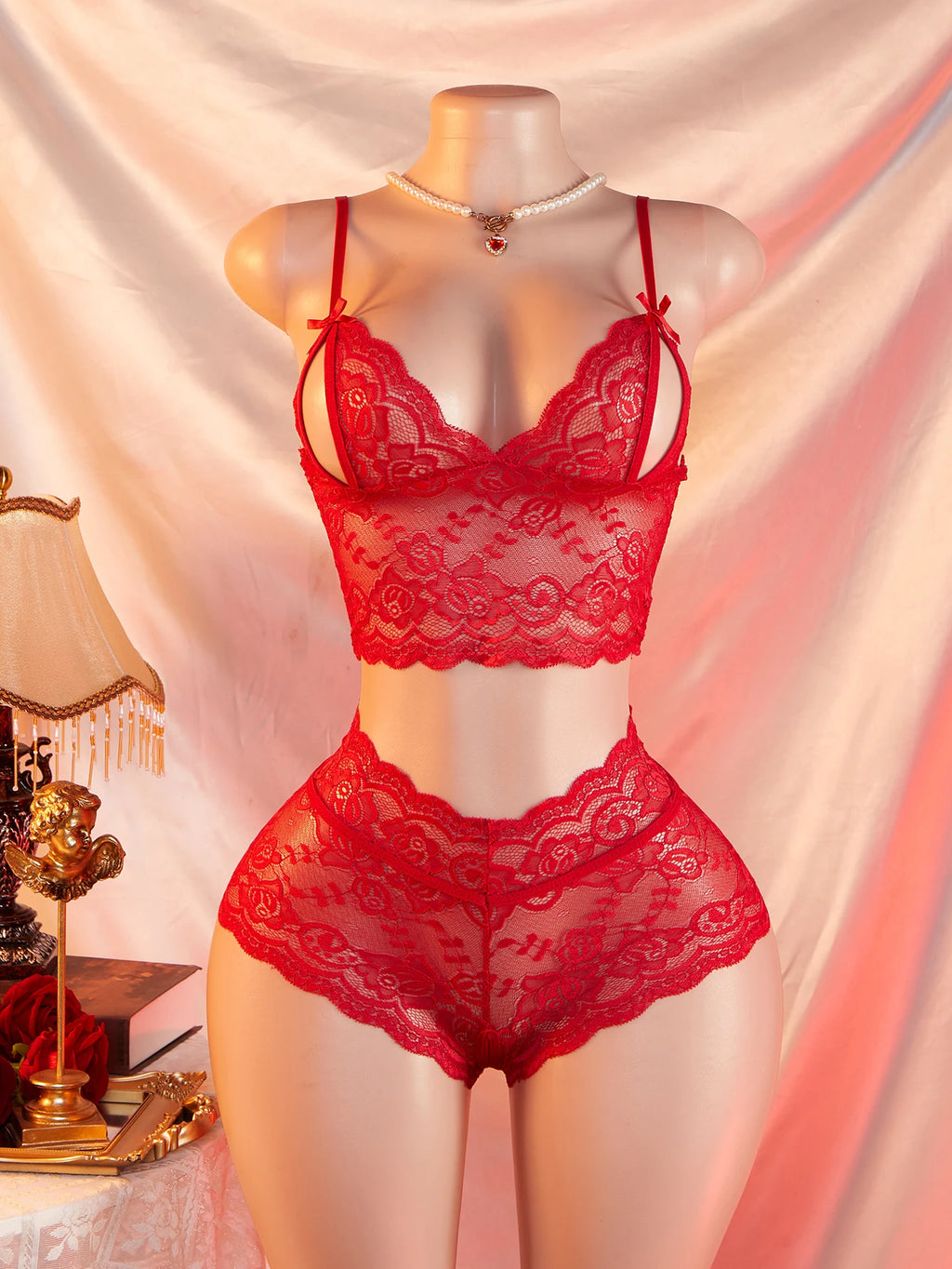 Women's open Bra Briefs Set Sexy Beauty blue Tops Lace Push-up Bras and Panty Sets Wire Free Lingerie Solid Intimates Underwear