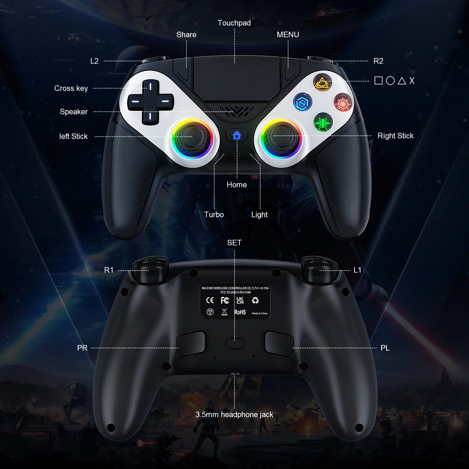 Bluetooth Gamepad For Playstation 5/Ps5 Wireless Controller Pc Console Controller With Turbo Dual Sense Vibrate Programming
