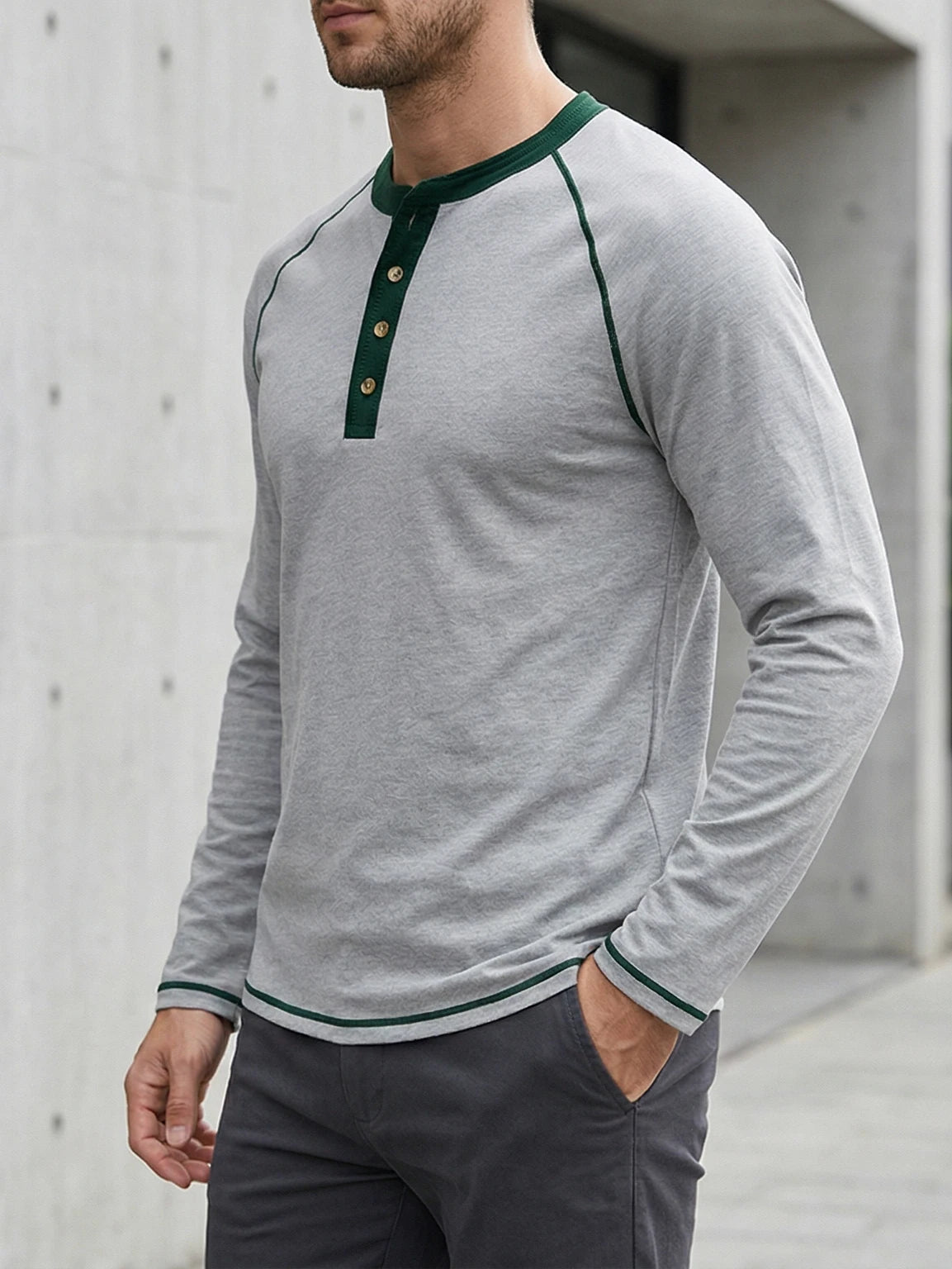Summer  Autumn Men's American Heavy Cotton Henry Shirt  Long Sleeve Fitness Tough Guy T-Shirt Casual  T Shirt for Men Clothing
