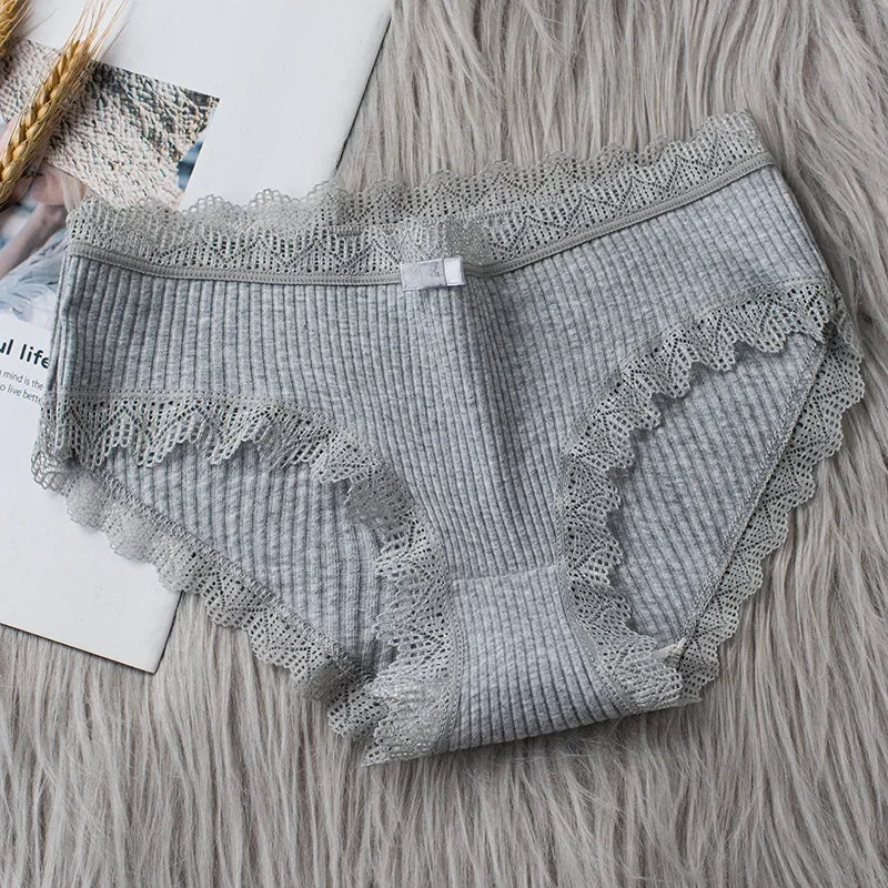 Lingerie Underwear Women Bow New Lace Panties Briefs Low Waist Solid Color Middle-Waisted Underpants Female Lingerie Briefs