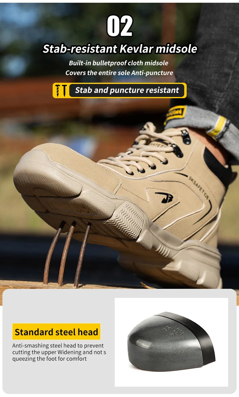 Work Safety Shoes Men Anti-smash Anti-puncture Work Sneakers Steel Toe Shoes Light Comfort Security Boots Indestructible Shoes