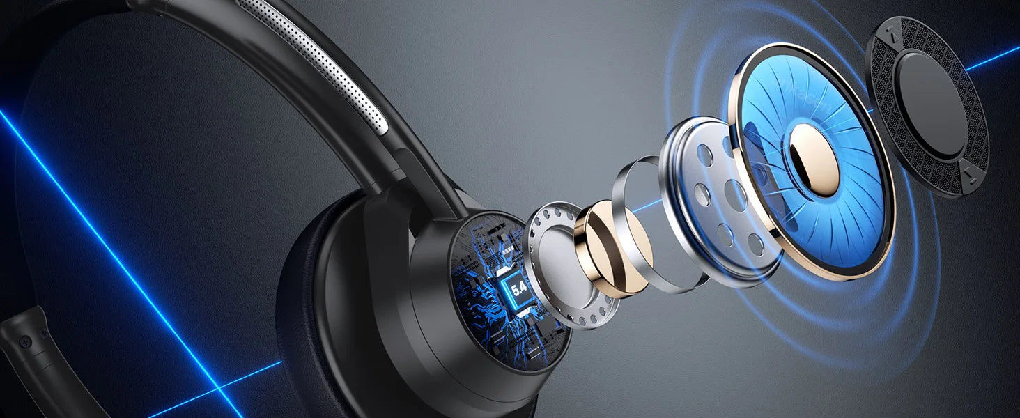 Wireless Bluetooth Headset Bluetooth 5.4 Headphones with Microphone Noise Canceling Multipoint Connect Wireless Headset for Work