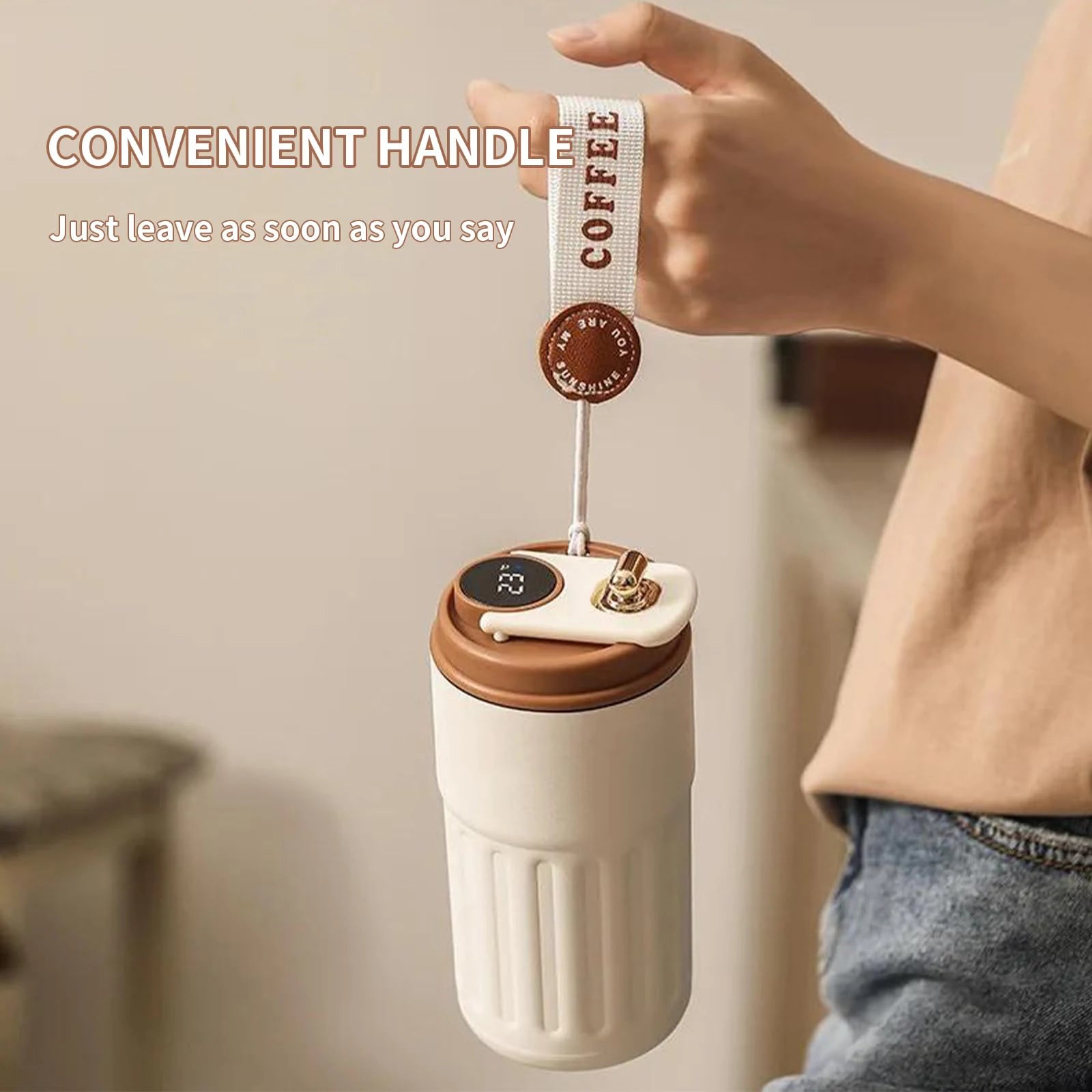 Personalized Portable Coffee Thermal Cup Digital Temperature Travel Car Bottle Custom Logo Text Drinkware for Mom Dad Christmas