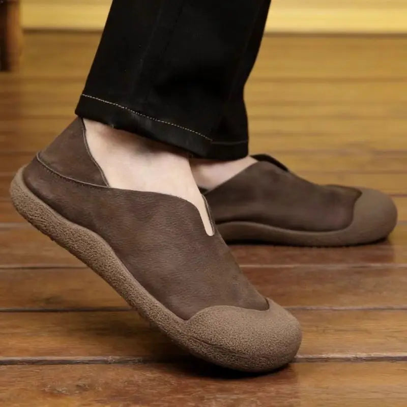 Men's Leather Loafers Shoes Wide Toe Retro Soft-soled Flat Summer Drivening Shoes Women Shoes 39-44