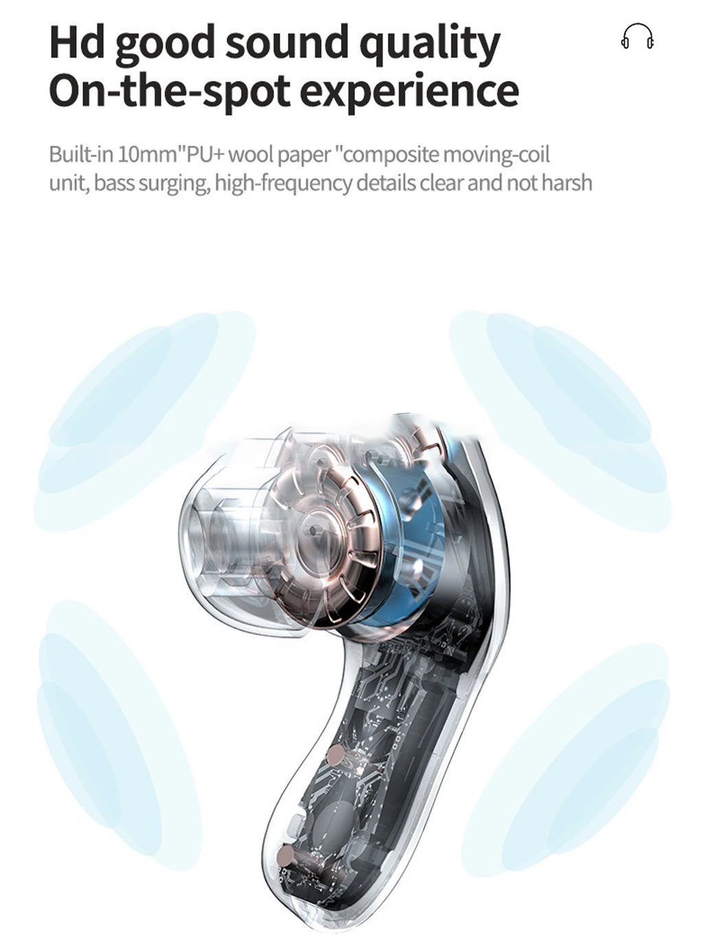 In-ear Bluetooth earphones, battery level display eardphones, long battery life and low latency