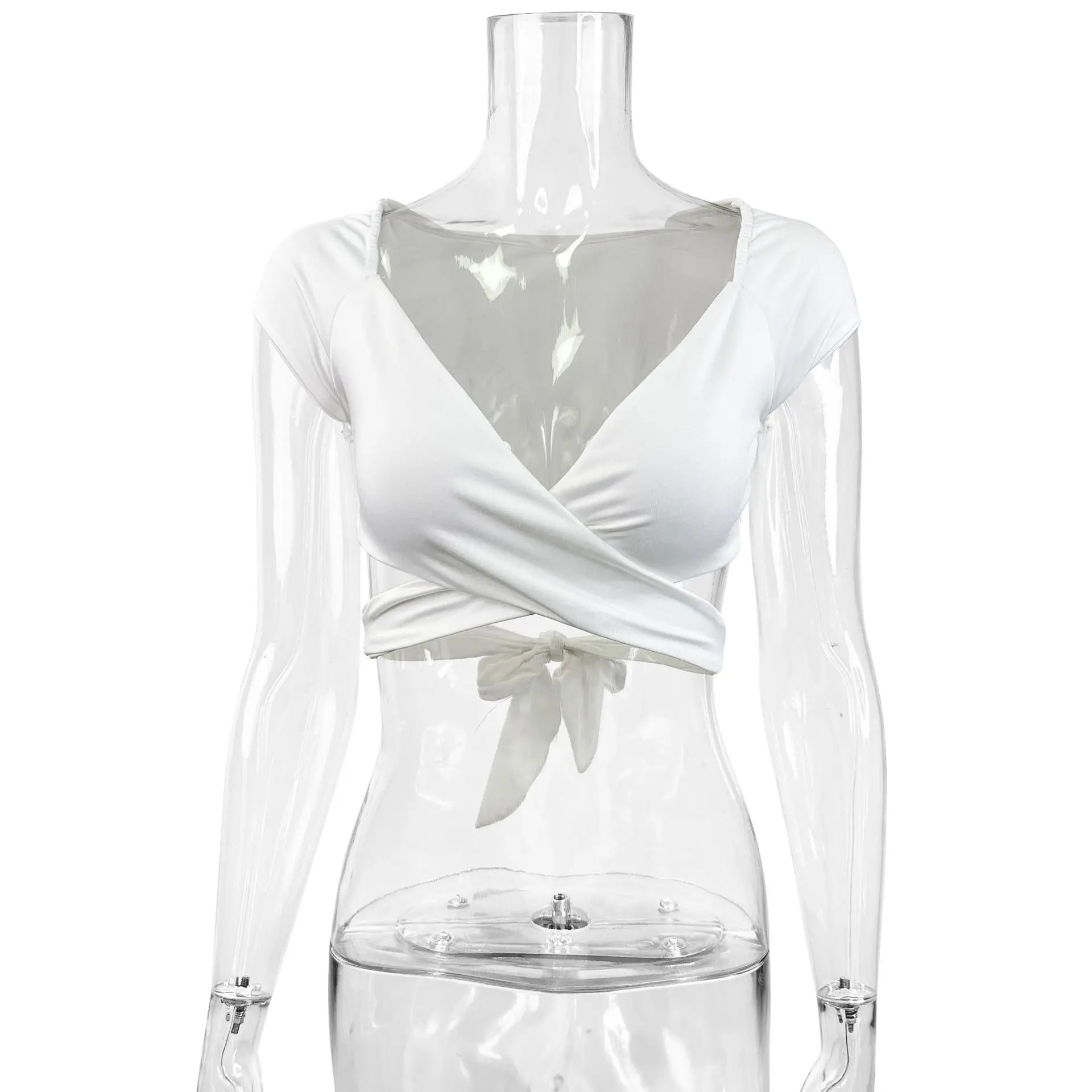 Summer Women's Sexy V Neck T-Shirt High Waisted Push Up Crop Top Stretchy Blend Daily Club Outfit Beach Elegant Curvy Fit Tee