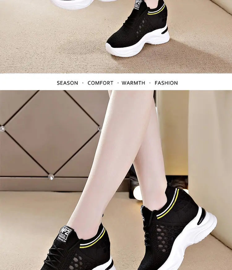 Shoes for Women The New Fashion White Sport  Summer 2022 Casual Breathable Hollow Out Platform Sneakers Comfortable High Heels
