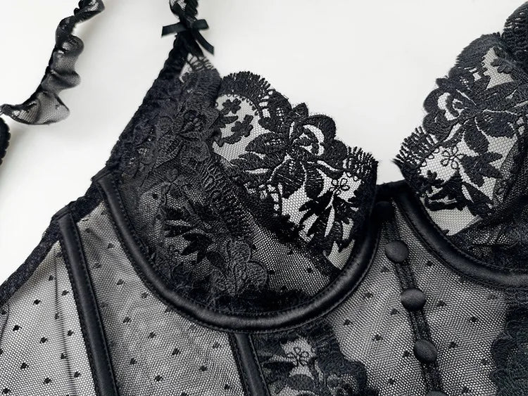 Embroidery Sexy Women Bra Set Underwear Push Up Brassiere Lace Transparent Bra Panty Sets Wedding Bralette Thin Underwear