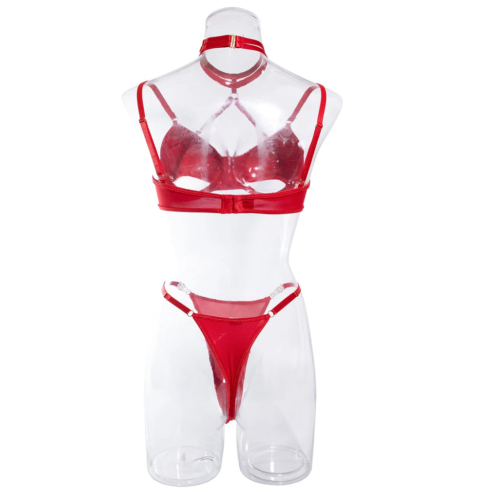 Cut Out Bra Set Women 2-piece Halter Bra + Brief Underwear Set 4 Color Velvet Sexy Intimates