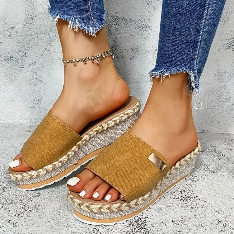 Summer - Ready Black Wedge Sandals | Raffia - Woven, Metal - Accented & Comfy Design