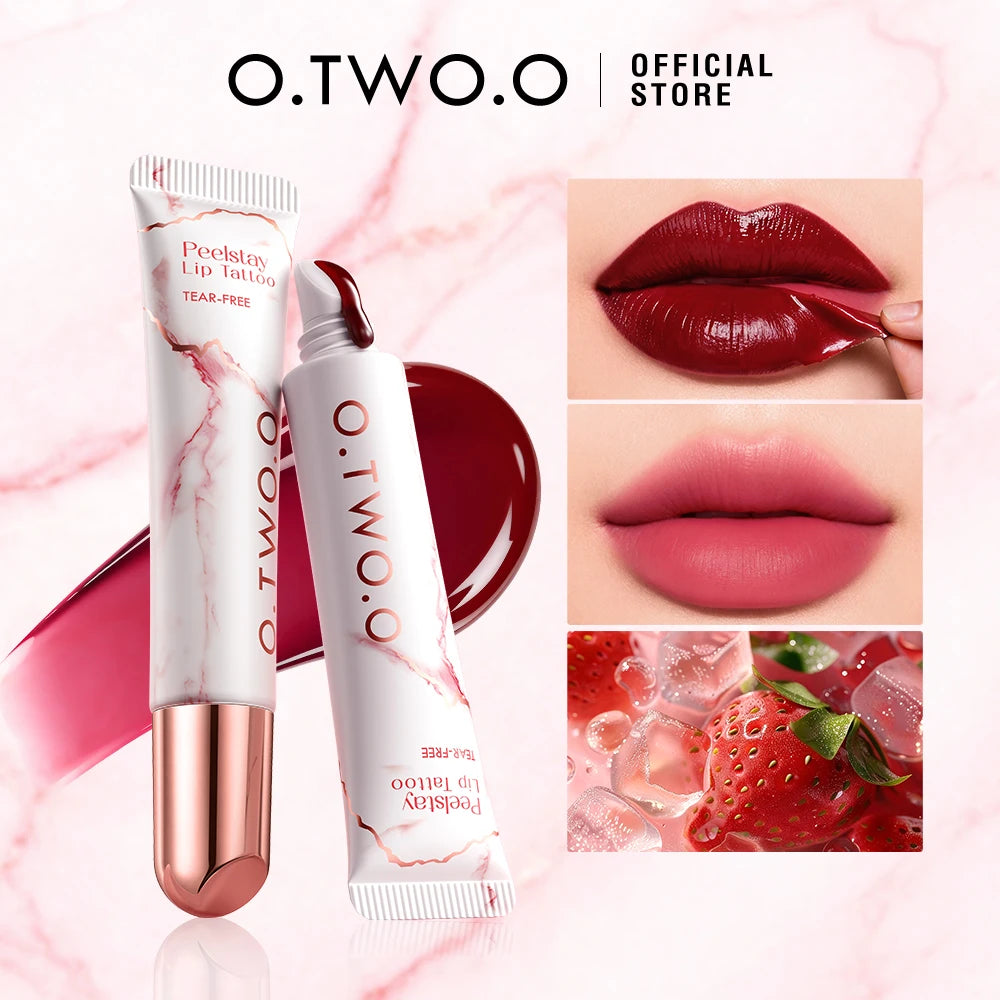 O.TWO.O Lip Stain Lip Tattoo Peel-off Highly Pigmented 48h Color-lock Waterproof Nourish Care Peel-off Lip Tint Lipstick Makeup