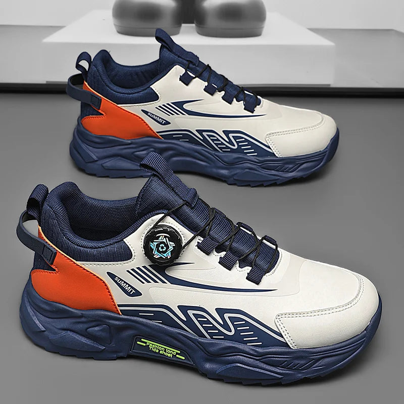 Men's Korean Casual Sports Shoes Four Season Soft Sole Rotating Shoelaces Running Shoes Breathable Walking Shoe Student Sneakers