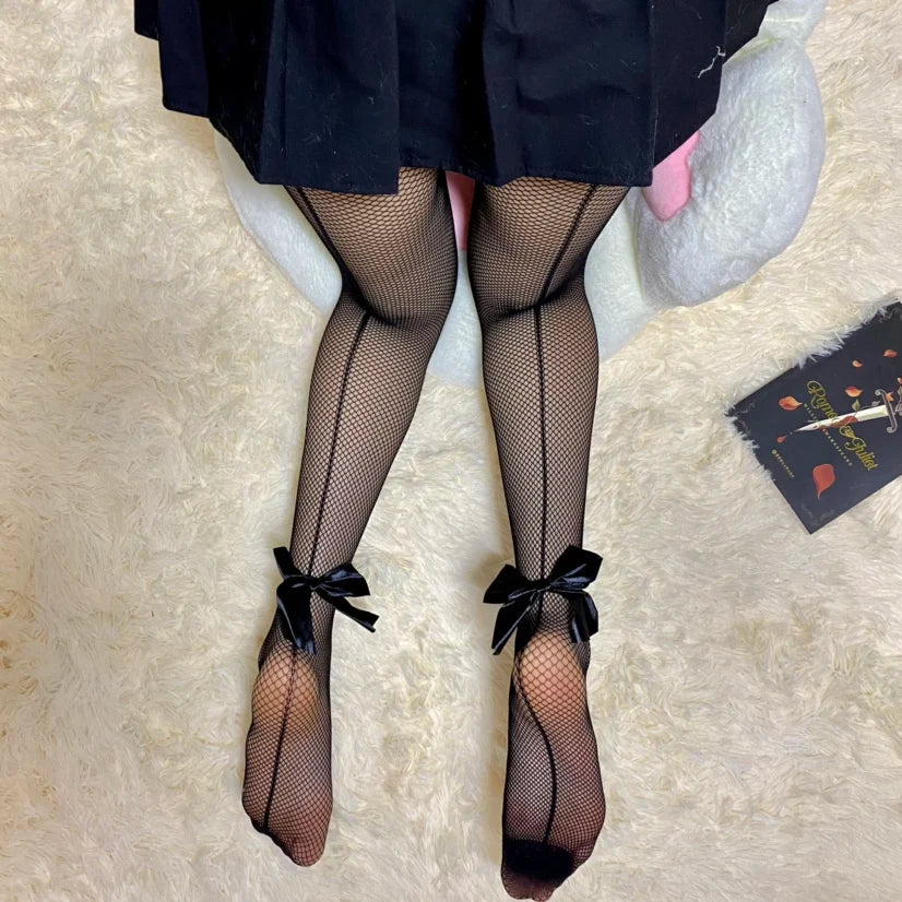 Lingerie Sexy Lace Mesh Fishnet Thigh High Stockings Women Cute Bow Sweet Girls Kawaii Pantyhose summer cosplay lolita Tights