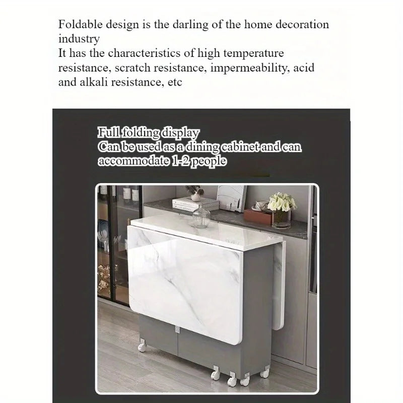 Folding dining table household small apartment movable pulley retractable rectangular simple multi-functional eating table