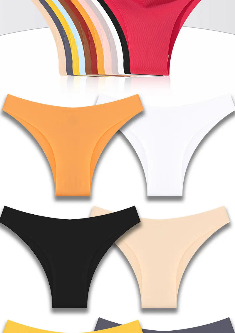 6Pcs/Set Low Waist Panties Plus Size Seamless Ice Silk Panty Sexy Girl Underwear Cotton Crotch Briefs Breathable Brazilian Pants