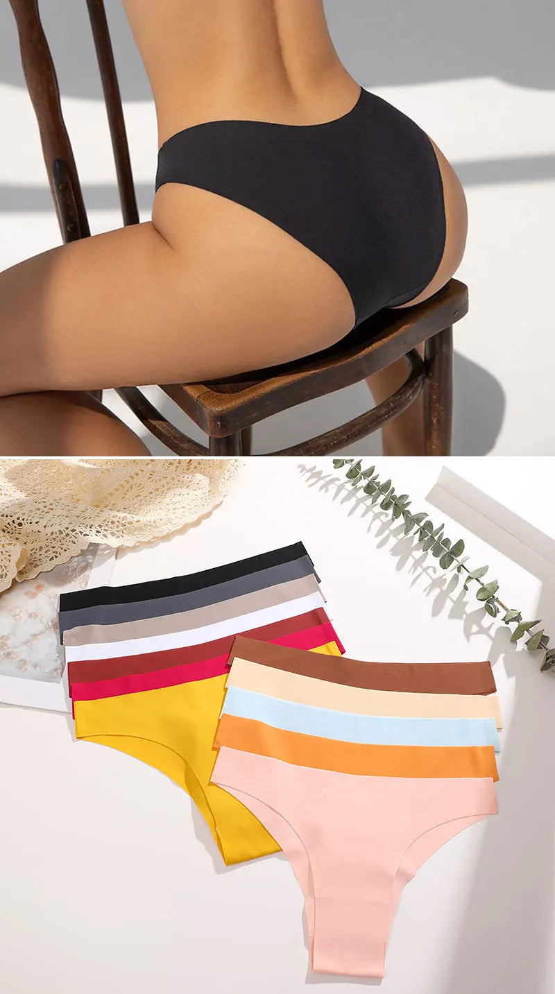 6Pcs/Set Low Waist Panties Plus Size Seamless Ice Silk Panty Sexy Girl Underwear Cotton Crotch Briefs Breathable Brazilian Pants