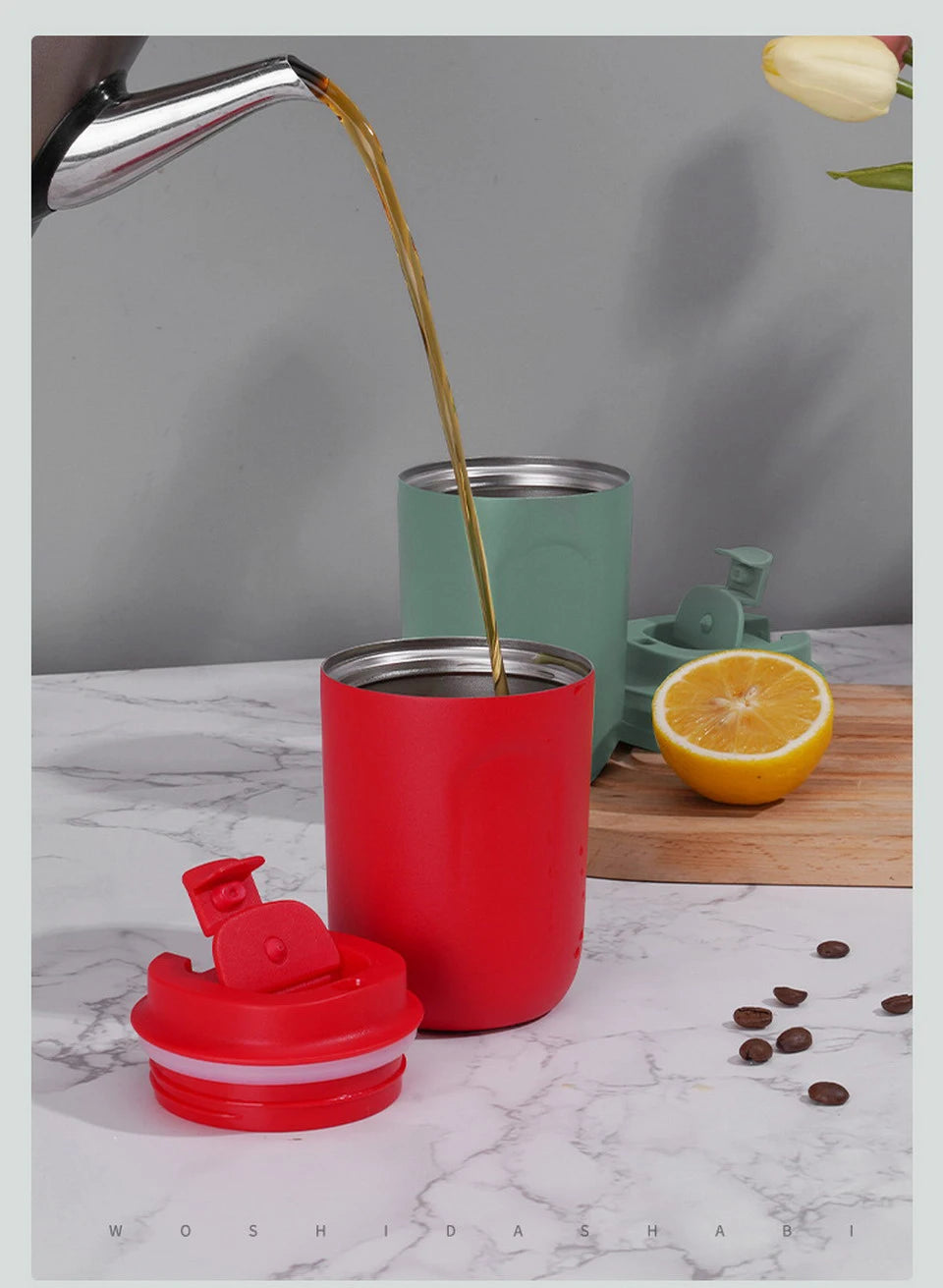 Insulated Water Bottle Thermal Coffee Travel Mug Tumbler Cup Stainless Steel Vacuum Insulated Thermos Flasks Leakproof Drinkware