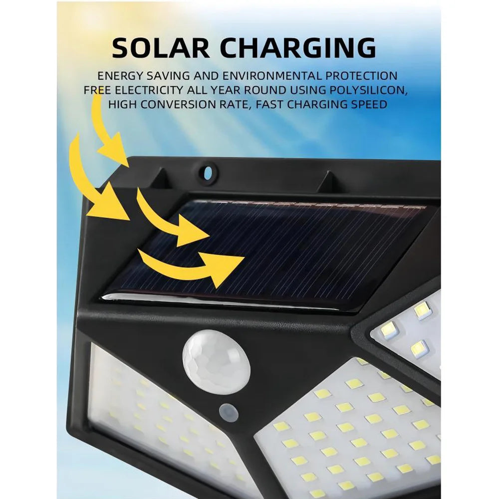 Solar Lights Outdoor 100 LED Motion Sensor Wall Lamp Outside Waterproof Solar Flood Lights For Yard,Garden,Garage, Fence,Patio