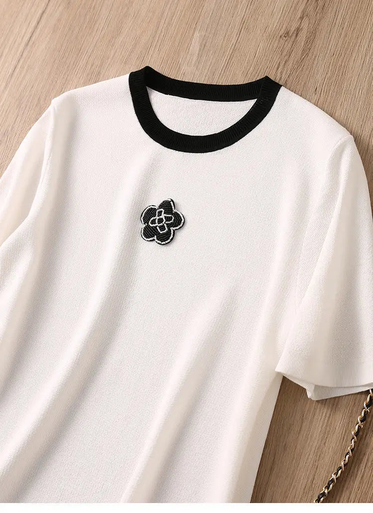 Summer Dresses Ladies 2023 Luxury Designer Rose Embroidery Split T shirt Long Ice Silk Straight Maternity Dress Women's Clothing