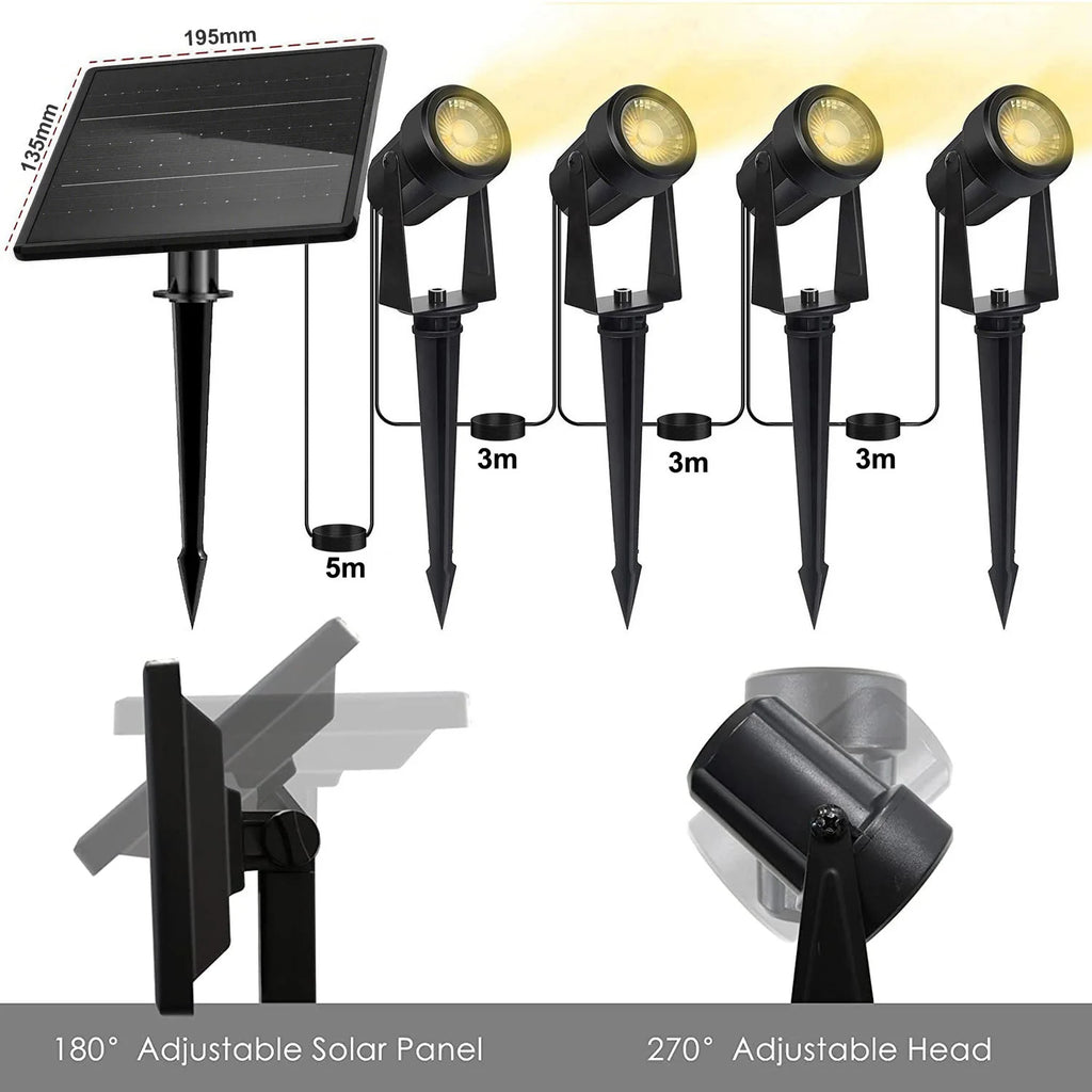 Solar Power Spot Lights Outdoor Safety Landscape Lawn Lamp IP65 Waterproof for Garden Yard Pathway Garage Driveway Porch Walkway