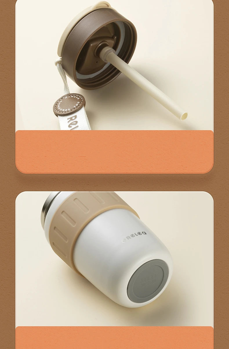 Travel Thermal Mug Ceramic Liners 316 Stainless Steel Thermo for Coffee Long-lasting Heat Preservation with Straws Water Bottle