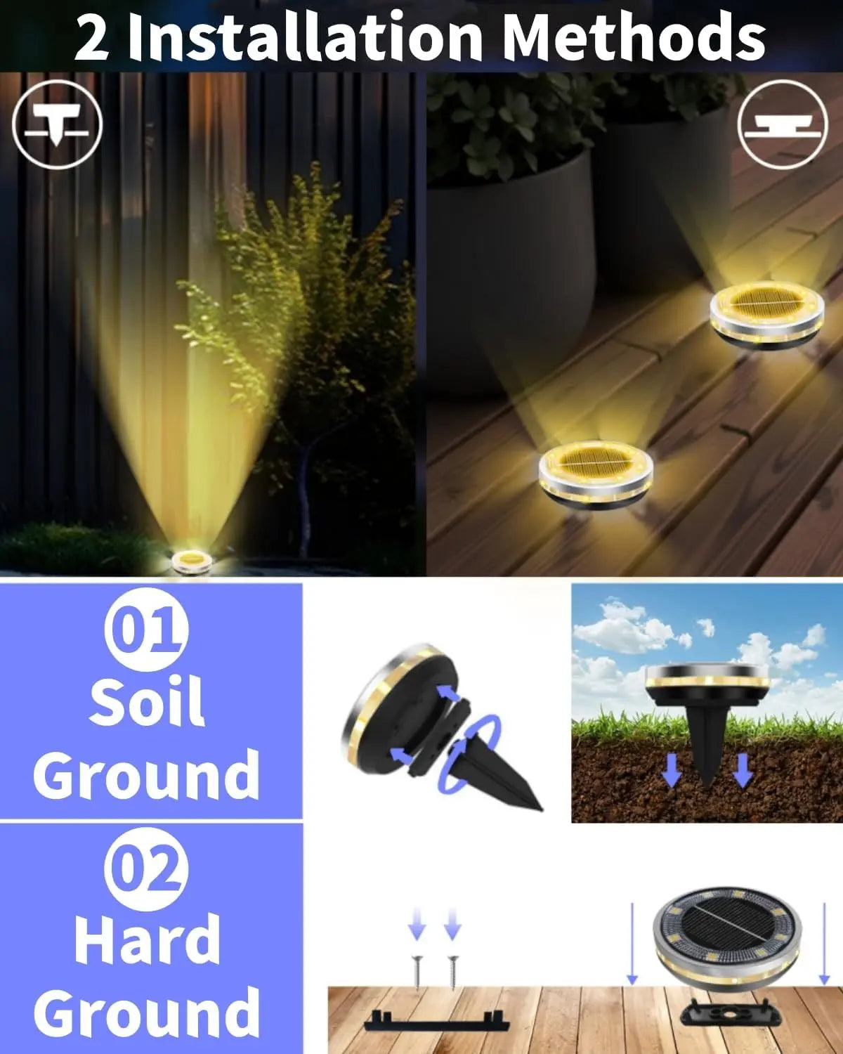 Solar Garden Lights Outdoor 8 LEDs Disk Underground Lamp With Side Light Spotlight Waterproof For Landscape Lawn Decor
