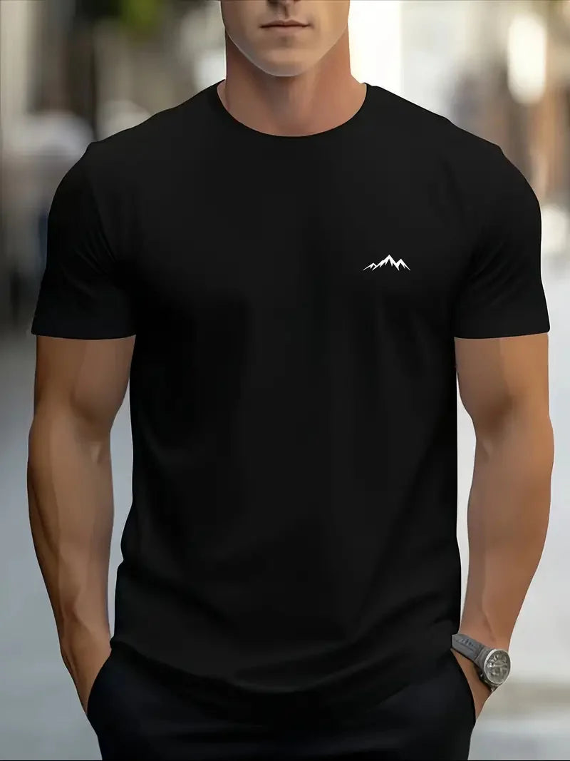 Fashionable casual men's solid color letter print pattern casual loose street fitness high quality versatile men's T-shirt
