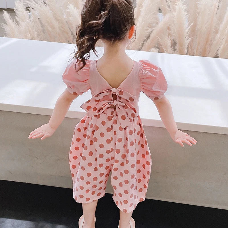 Summer Girls' Clothing Sets Fashionable Personality Backless Short Sleeves + Loose Cropped Pants Baby Kids Children Clothes Suit