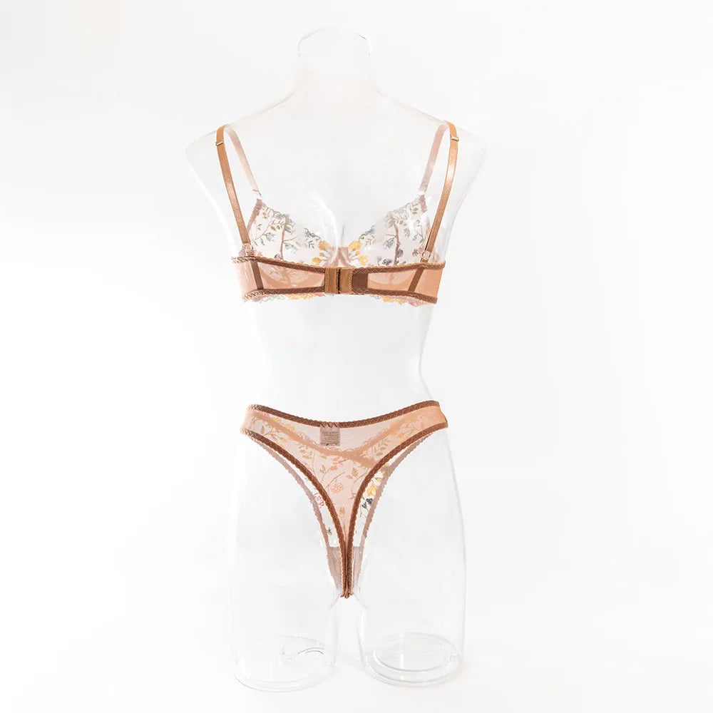 Bra Set Floral two-piece set with perspective Women sets underwear without censorship Fantasy clothing sexy lingere outfit xxx