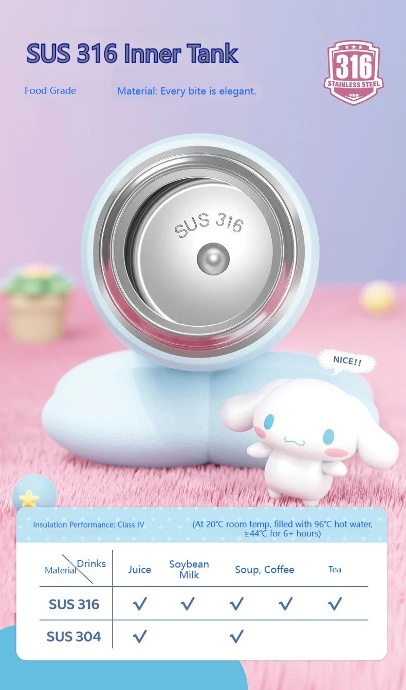 X&W Sanrio Thermal Cup Insulated Mug Kuromi Thermos Cups 316 Stainless Steel Double Drinking Straw Cup Portable Water Bottles