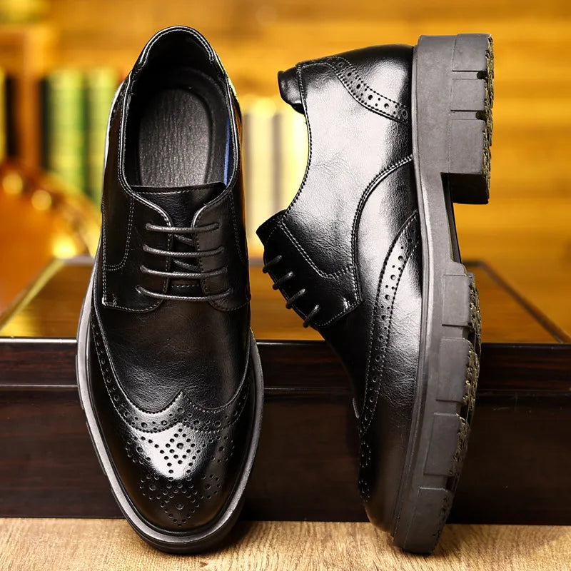 5 8 10cm Heel Leather Shoes for Men Spring Autumn Designer Fashion Casual Platform Shoes Man Increase Black Wedding Shoes Man