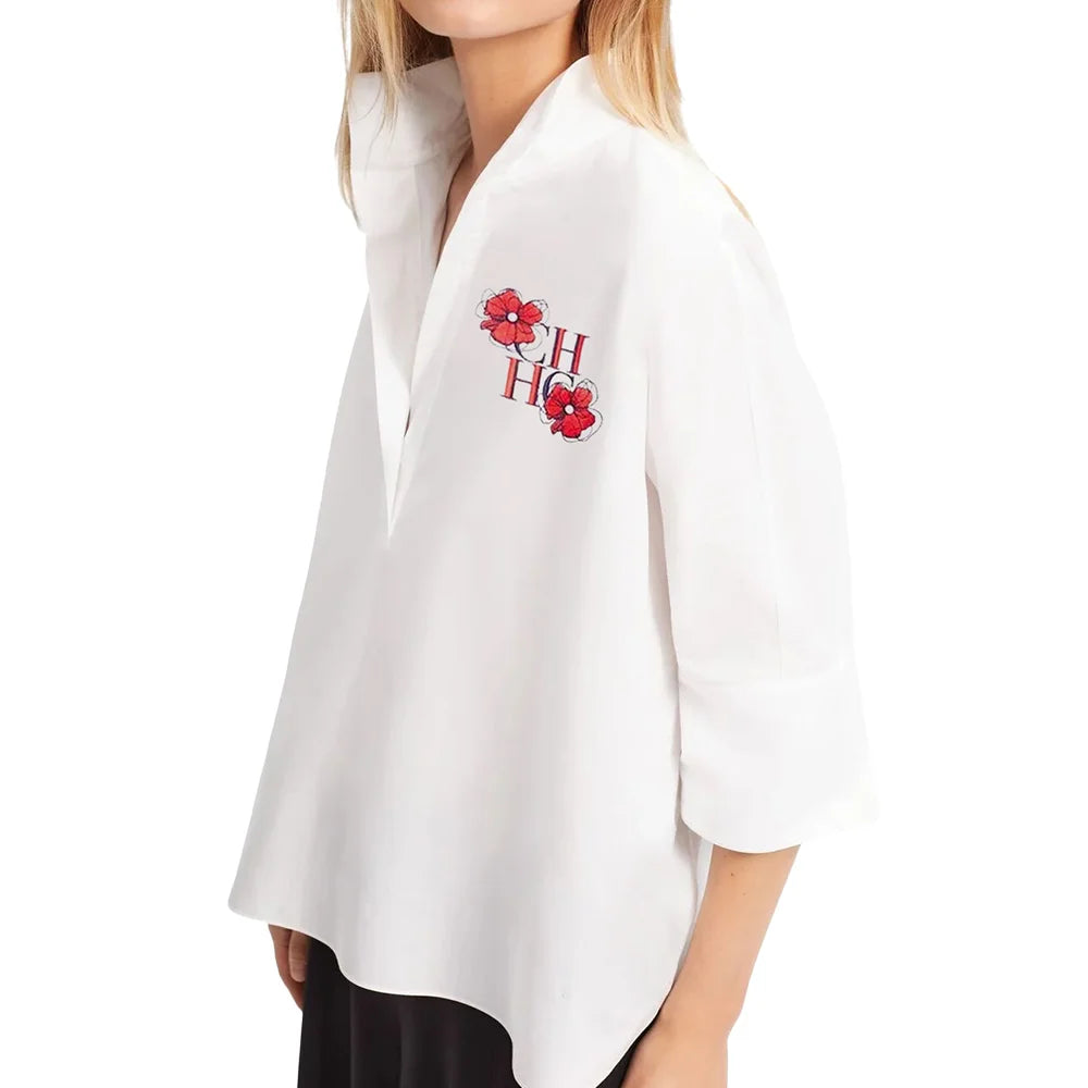 Summer Women Shirt New Elegant Temperament Short Sleeved White Shirt Blouse 100% Cotton Shirts Women's Casual Solid Color Tops