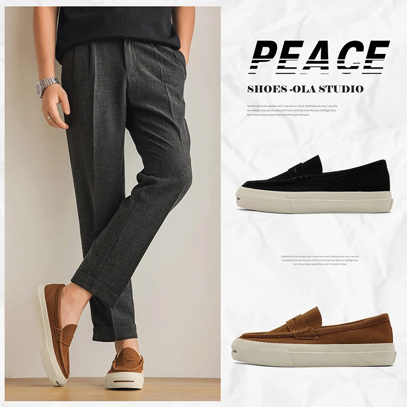 Men's Vulcanized Shoes: Niche, Light Luxury, Solid Color, Retro Style, Flat Heel, Split-on, Lazy Soft-soled Casual Walking Shoes