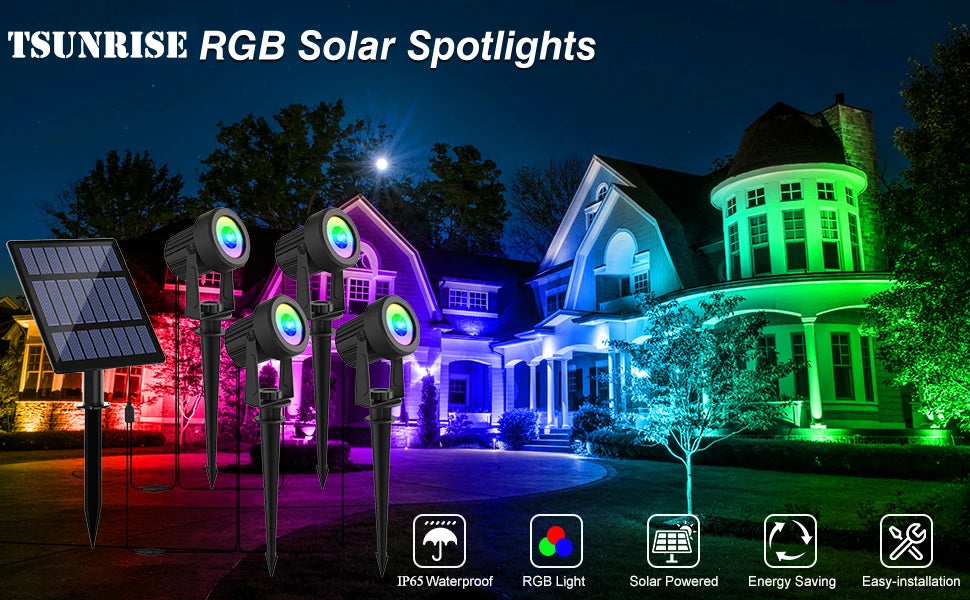 1/2/4 Lights RGB Solar LED Light Outdoor Solar Spotlight Solar Garden Light Outdoor IP65 Lawn Lamp Festival Decorative Lights