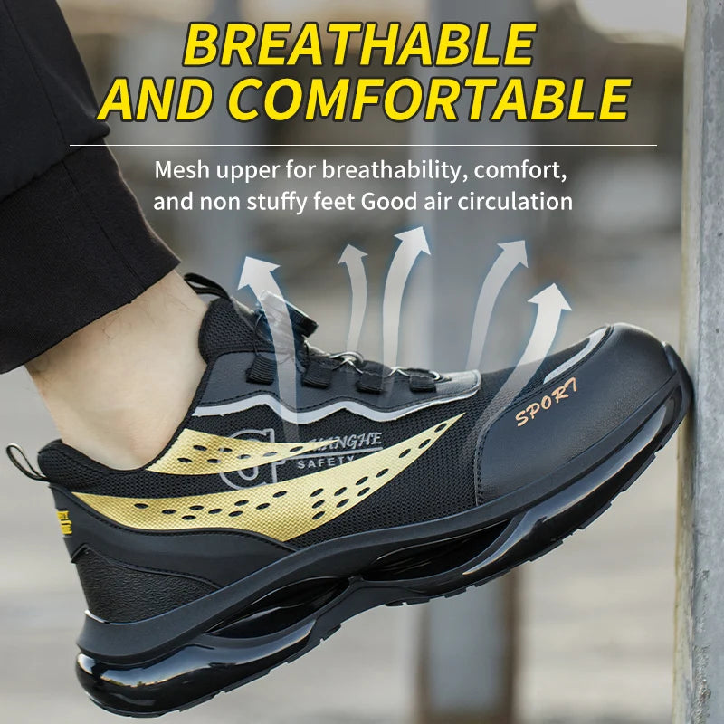 Steel Toe Safety Shoes Anti-smash Anti-Puncture Work Boots Men Slip Resistant Breathable Outdoor Work Indestructible Shoes
