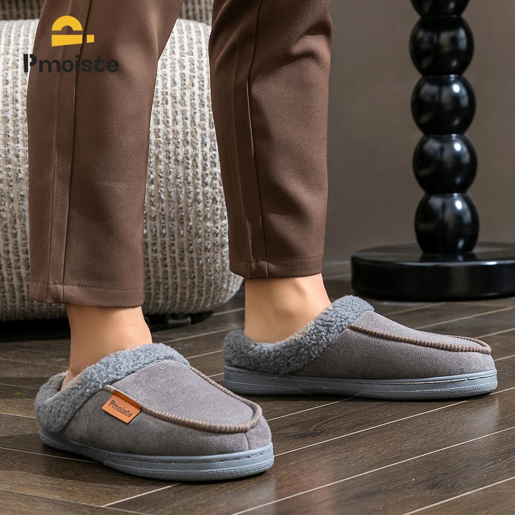 House Suede Slippers for Men TPR Sole Non Slip Durable Soft Warm Memory Foam Cushion Comfortable Living Room Shoes