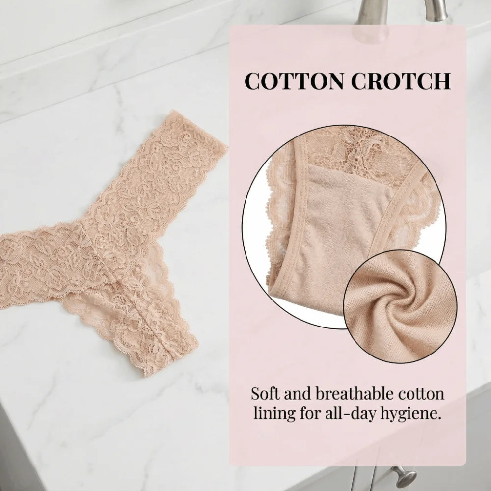 Lingerie Low Waist Lace Seamless Panties Thong Bow Underwear for Women Cotton Crotch Transparent Mesh Lace Briefs Lady
