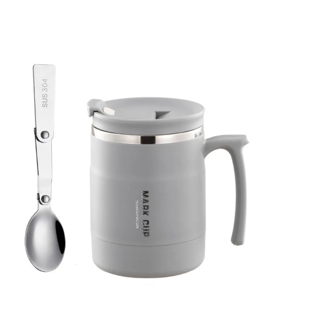 Double-layer Thermal Coffee Mug Anti-scalding Stainless Steel Thermal Cup with Stirring Spoon Large Capacity Insulated Water Cup