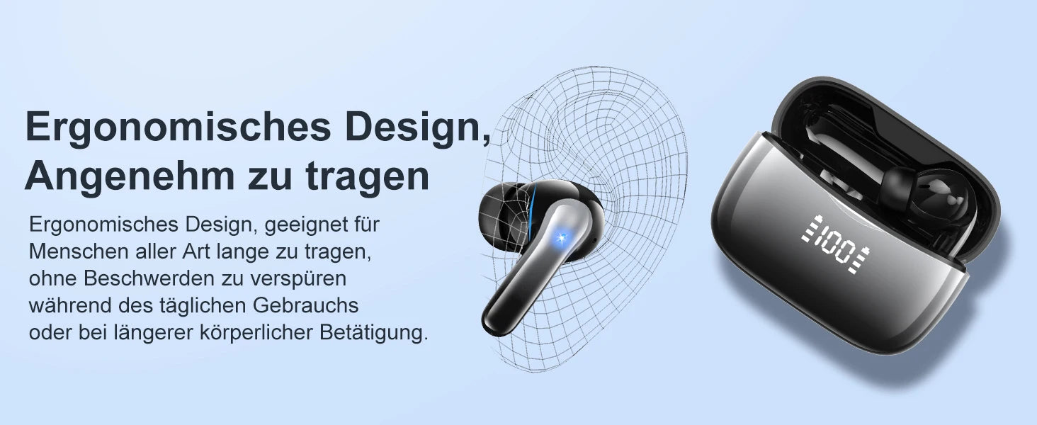 Bluetooth 5.3 Wireless Earbuds ENC Noise Cancelling Mic 50H Playtime Deep Bass Stereo Sound IP7 Waterproof LED Display Mini In-E