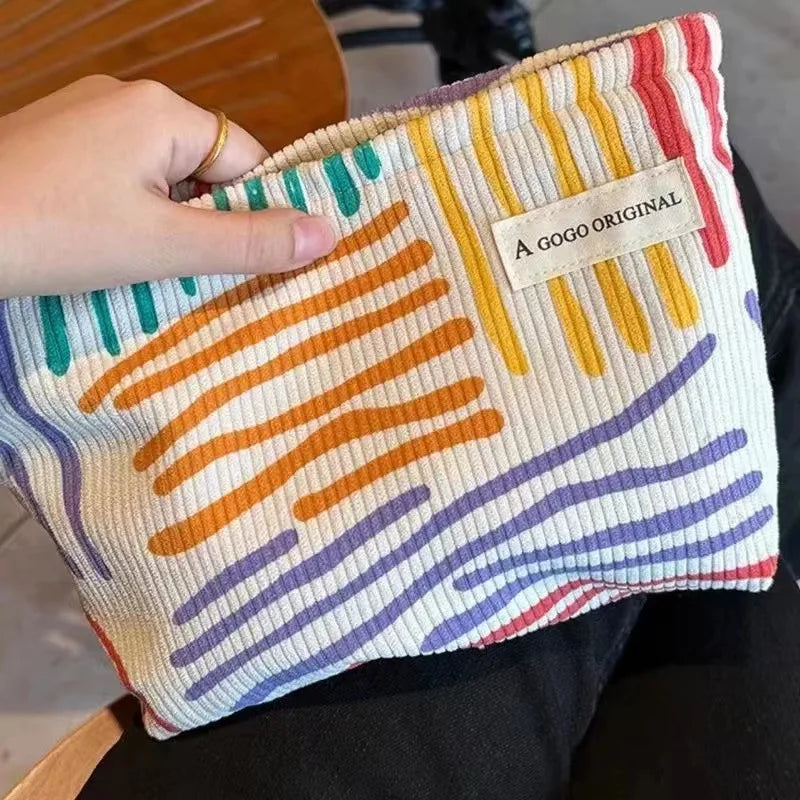 Corduroy Women Cosmetic Bag Large Capacity Makeup Storage Bag Travel Portable Organizer Zipper Wash Bag